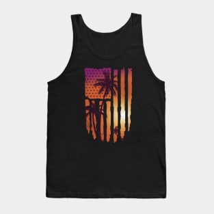 Summer Sunset Palm Trees American Flag Cool Spring Beach Tank Top